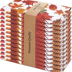 Set of 12 Absorbent Cotton Napkins - Harvest Leaves 20x20 Inches for Events